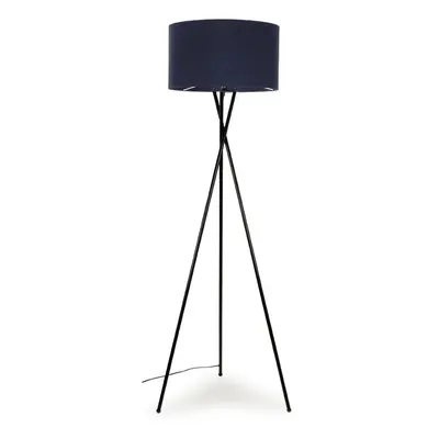 ValueLights Camden Black Floor Lamp with Large Navy Reni Shade and 6W ES/E27 Bulb