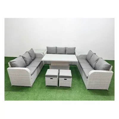 Fimous PE Rattan Lounge Sofa Set Seater Outdoor Garden Furniture Set with Seater Sofa Stools Sid