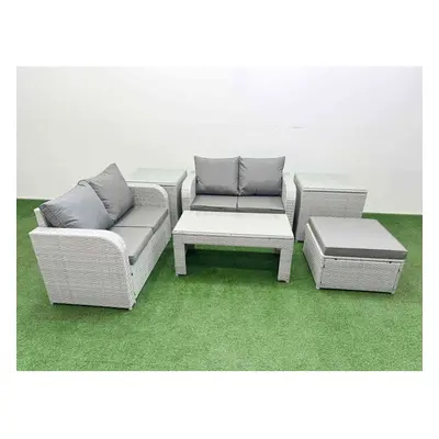 Fimous Seater Outdoor Love Sofa Set Rattan Garden Furniture Set with Oblong Coffee Table Big Foo