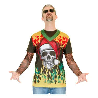 Faux Real Men's 3D Photo-Realistic Ugly Christmas Sweater Long Sleeve T-Shirt Heavy Metal Tattoo