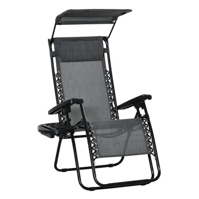 Outsunny Zero Gravity Chair Adjustable Patio Lounge w/ Cup Holder Dark Grey