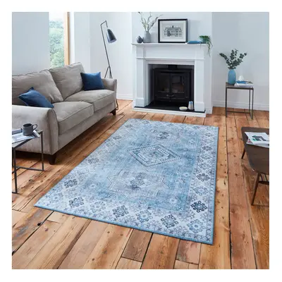 (Light Blue) Think Rugs Topaz G4705 Chenille Flat Weave Runner