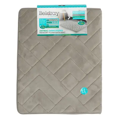 (Grey) BELDRAY ANTIBAC EMBROIDERED MEMORY FOAM BATH MAT