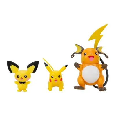 PKW2778 Select Pack-Features Pichu and Pikachu and 3-Inch Raichu Battle Figures, Pokemon-Evoluti