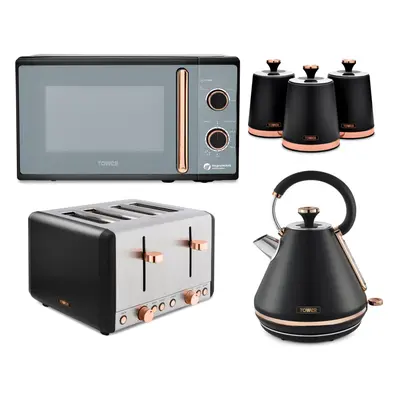 Tower Cavaletto Black Kettle Slice Toaster Microwave & Canisters Set