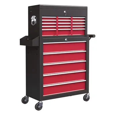 HOMCOM Rolling Tool Chest Lockable Roller Cabinet with with Drawers Red