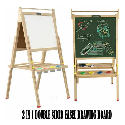 2 in Kids Easel Wooden Blackboard Whiteboard Drawing Art Chalk Board