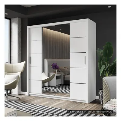 (180CM, WHITE) FH DALLAS Modern Sliding Door Wardrobe with Mirror