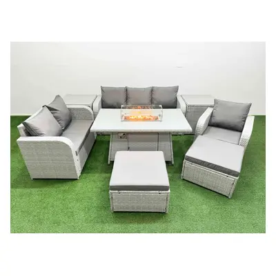 Fimous Patio PE Wicker Seater Outdoor Rattan Furniture Sofa Sets with Firepit Dining Table Loves