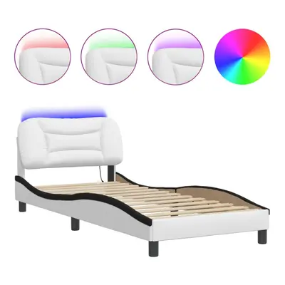 vidaXL Bed Frame with LED Lights Bed White and Black 80x200 cm Faux Leather