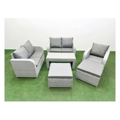 Fimous High Back Poly Rattan Garden Furniture Set with Reclining Chair Loveseat Sofa Indoor Outd