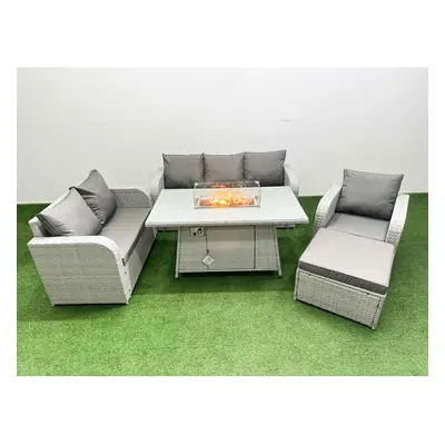 Fimous Patio PE Wicker Seater Outdoor Rattan Furniture Sofa Sets with Firepit Dining Table Loves