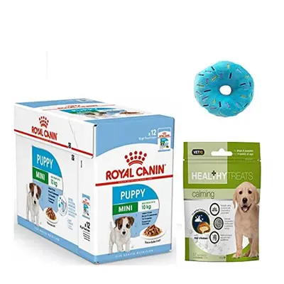 ROYAL CANIN Mini Puppy Wet Dog Food in Gravy Pack x 85g. and Healthy Calming Treats for Puppy an