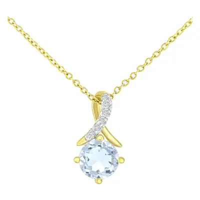 Jewelco London 9ct Yellow Gold Round 2pts Diamond Round 0.62ct Blue Topaz Kiss Crossover Pendant