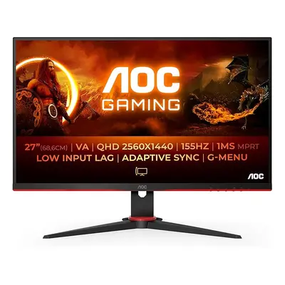 AOC Gaming Q27G2E - INch QHD Monitor, 155Hz, 1ms MPRT, VA, FreeSync Premium, Shadow control, Low