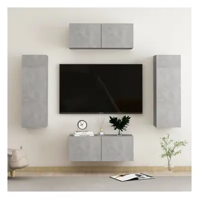 vidaXL TV Cabinet Set Piece Concrete Grey Engineered Wood Hanging TV Stand