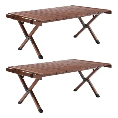 2x 93cm Foldable Bamboo Outdoor Camping Table Waterproof Wooden Travel - Large