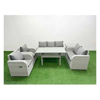 Fimous PE Rattan Garden Furniture Set Reclining Chair Sofa Double Love Seat Seater Sofa Lounge S