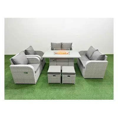 Fimous Seater Outdoor Reclining Chair Love Sofa Set Rattan Garden Furniture Set with Firepit Din