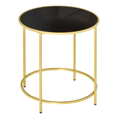 HOMCOM Round Side Table w/ Tempered Glass Tabletop, for Living Room, Bedroom