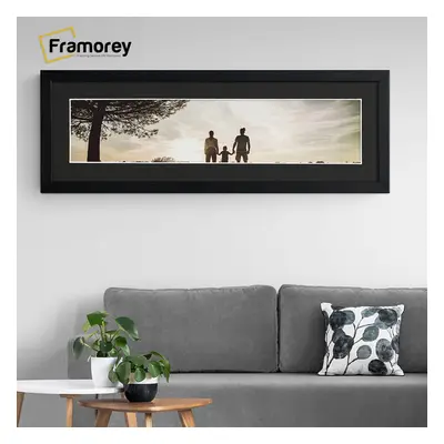 (Black With Black Mount, 100x50CM Pic (110x60CM Frame)) Panoramic Size Ash Black Picture Frame P