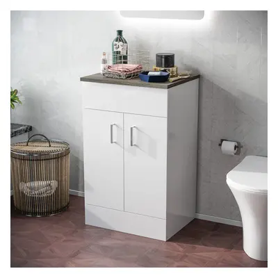 Nes Home 500mm White Vanity Unit Cabinet With Oak Countertop