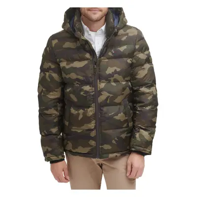 Tommy Hilfiger Mens Hooded Puffer Jacket Olive camouflage Large