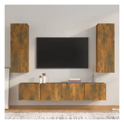 vidaXL TV Cabinet Set Piece Smoked Oak Engineered Wood Media Unit TV Console