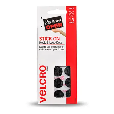 Velcro Stick On Hook & Loop Dots 15pk 16mm (Black)