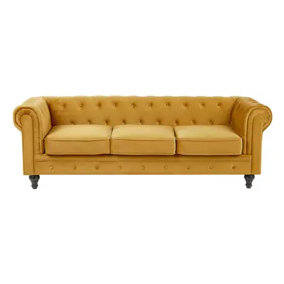 3 Seater Velvet Fabric Sofa Yellow CHESTERFIELD