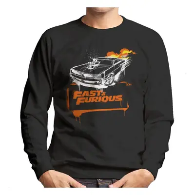 (M, Black) Fast and Furious Dodge Charger Flame Men's Sweatshirt