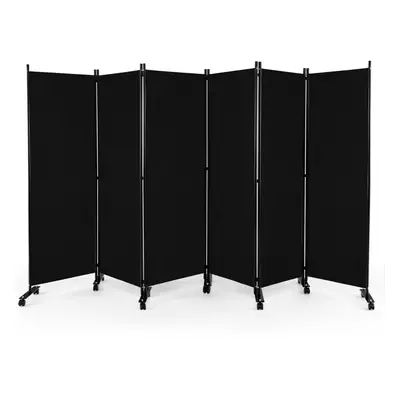 6-Panel Folding Room Divider Rolling Privacy Screen w/ Lockable Wheels