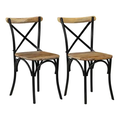 vidaXL 2x Solid Mango Wood Cross Chairs Black Kitchen Furniture Dinner Seat