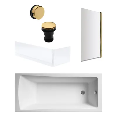 Square Single Ended Bath, Brushed Brass Screen, Waste, Panels -1700x700mm