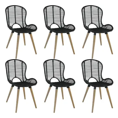 vidaXL 6x Dining Chairs Natural Rattan Black Outdoor Garden Patio Dinner Seat