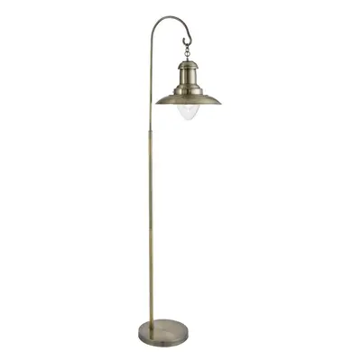 FLOOR LAMP, ANTIQUE BRASS, CLEAR GLASS SHADE