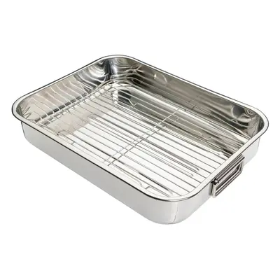 KitchenCraft Large Stainless Steel Roasting Tin with Rack, x cm (17" x 12")