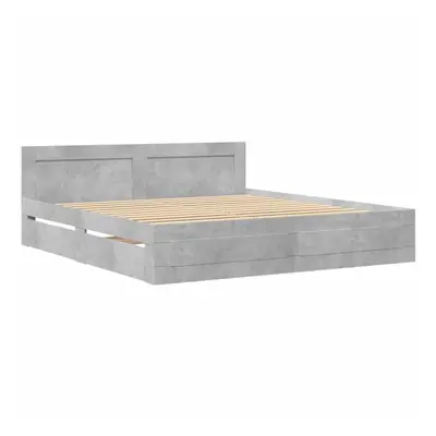 vidaXL Bed Frame with Headboard Bed Concrete Grey 200x200 cm Engineered Wood