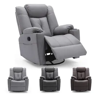 (Brown) AFTON FABRIC RECLINER ROCKING SWIVEL GAMING CINEMA LOUNGE SOFA CHAIR