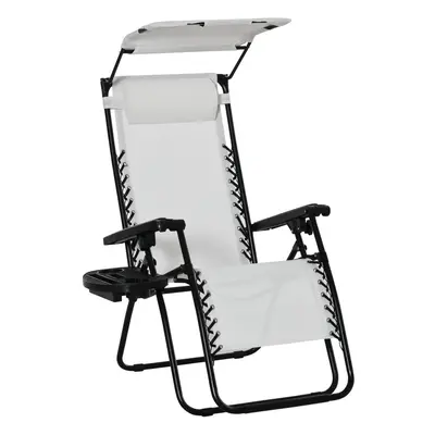 Outsunny Zero Gravity Chair Adjustable Patio Lounge w/ Cup Holder White