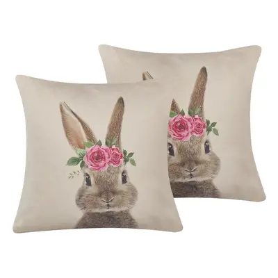 Set of Cushions Rabbit Print x cm Taupe TULIPA