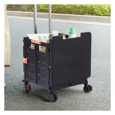 (Black, Wheels) 55L Collapsible Rolling Utility Crate with Magnetic Lid and Adjustable Handle