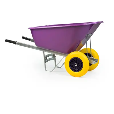 (Purple Barrow with Purple and Yellow Tyres) 200L Heavy Duty Twin Wheel Wheelbarrow Garden/Stabl