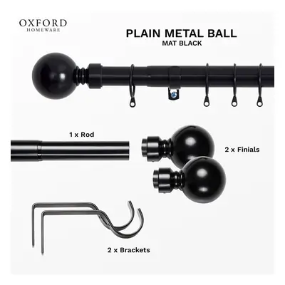 (70-120 cm (28" - 48" In), Matte Black) Metal Curtain Pole Finials Rings Rod Fittings