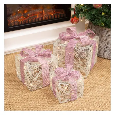 The Christmas Workshop Set of Light-Up Christmas Boxes | Pink Bow