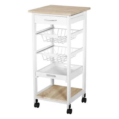 HOMCOM Mobile Rolling Kitchen Island Trolley for Home Metal Baskets Tray Shelves