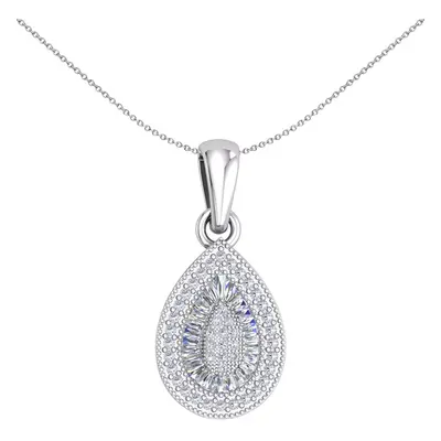 Jewelco London Ladies Sterling Silver Baguette CZ Shimmering Sunshine Cluster Avocado Pendant Ne