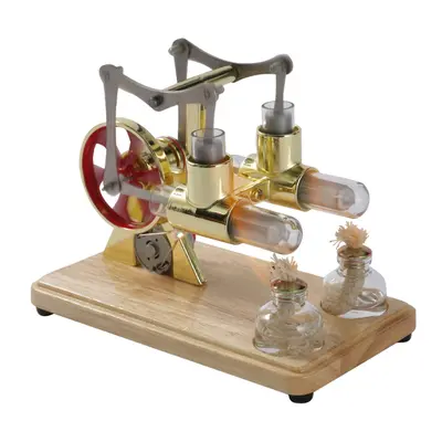 Stirling Engine Kit Hot Air Motor Model Dual Engine Generator Model with LED Light Flywheel Desi