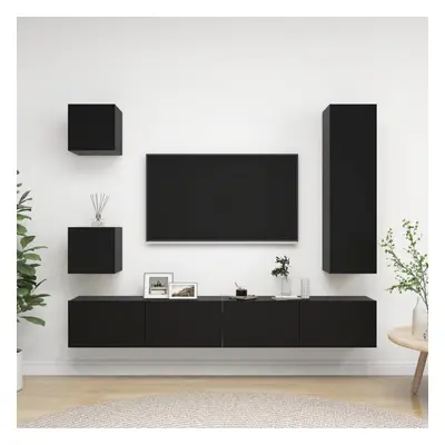 vidaXL TV Cabinet Set Piece Black Chipboard Home Furniture TV Stand Cabinet