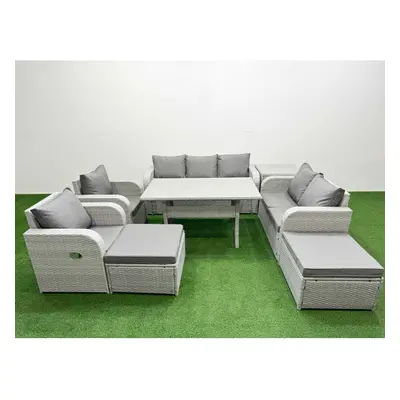 Fimous PE Rattan Garden Furniture Set Reclining Chair Sofa Double Love Seat Seater Sofa Lounge S